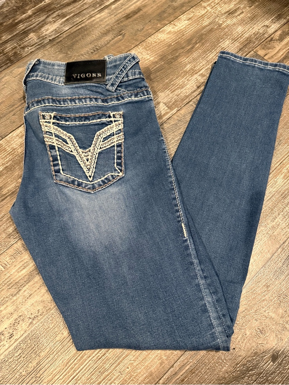 Vigoss The Chelsea Skinny Jeans Women’s size 7/8 Medium Wash Embroidered Y2K